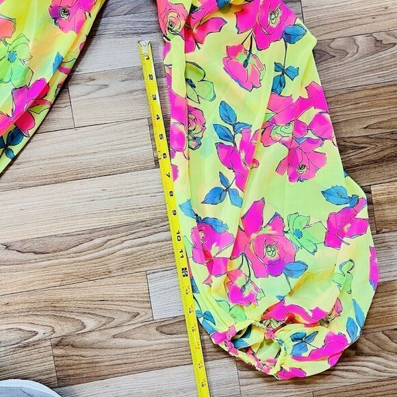 ASOS Design Sz 8 UK12 Soft Shirred Waist Open Back Maxi Dress Yellow Pink Floral - Picture 15 of 16